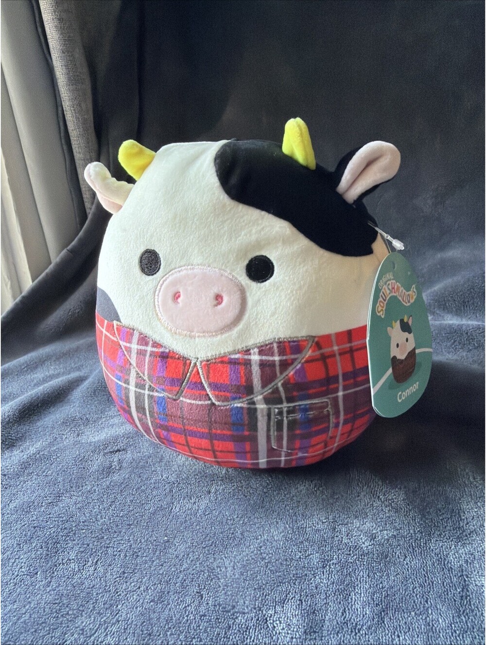 NWT Squishmallow Connor The Cow Plaid Shirt 8 Inch Plush